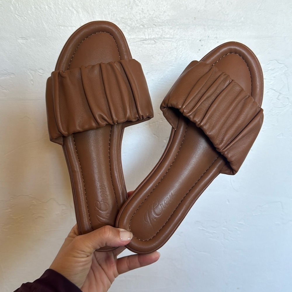 J Crew Brown Slides